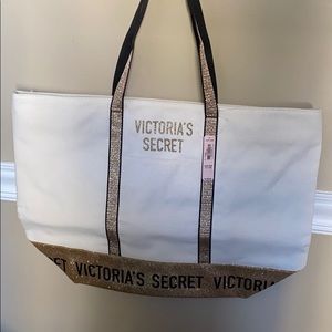 Victoria’s Secret Gold Glitter and White Tote Bag